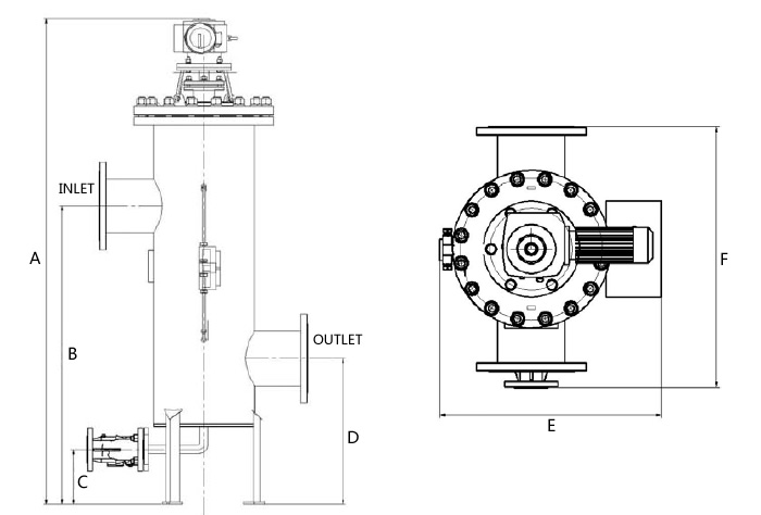 Self Cleaning Filter Strainer SIZE DRAWING